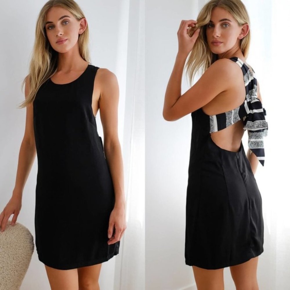 NWT Lulu's Joyful Black Multi Stripe Tie-Back Mini Dress - Picture 1 of 11